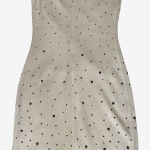 St John Evening White & Gunmetal Rhinestones Dress
